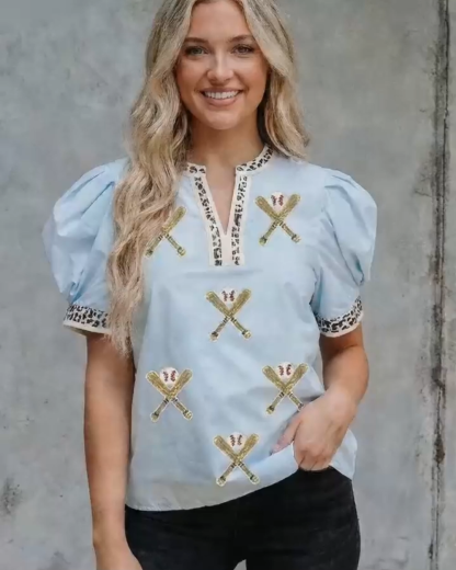 Game Day Baseball Puff Sleeve Shirt