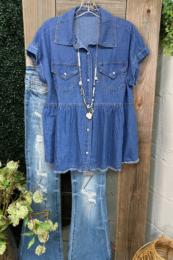Women's blouse | Loose Short-sleeved Denim Vest |ladyboutiquebd