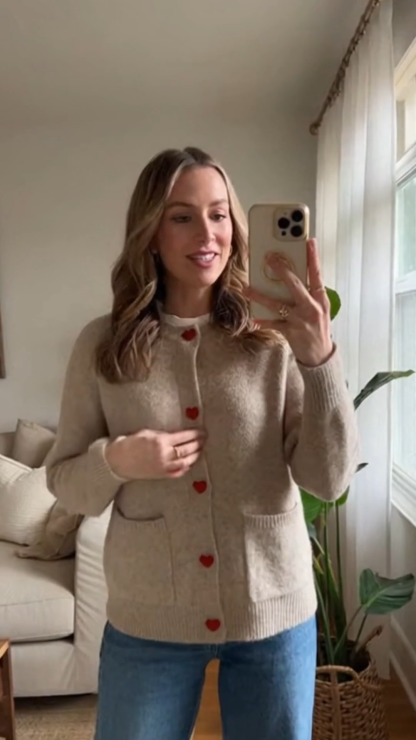 Valentine's Day Heart-Shaped Button Cardigan