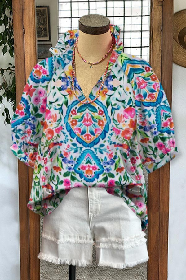 Floral Print Puff Sleeve Blouse