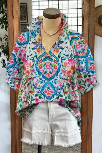 Floral Print Puff Sleeve Blouse