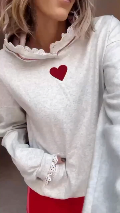 Cute Lace And Heart Embroidery Hooded Sweatshirt