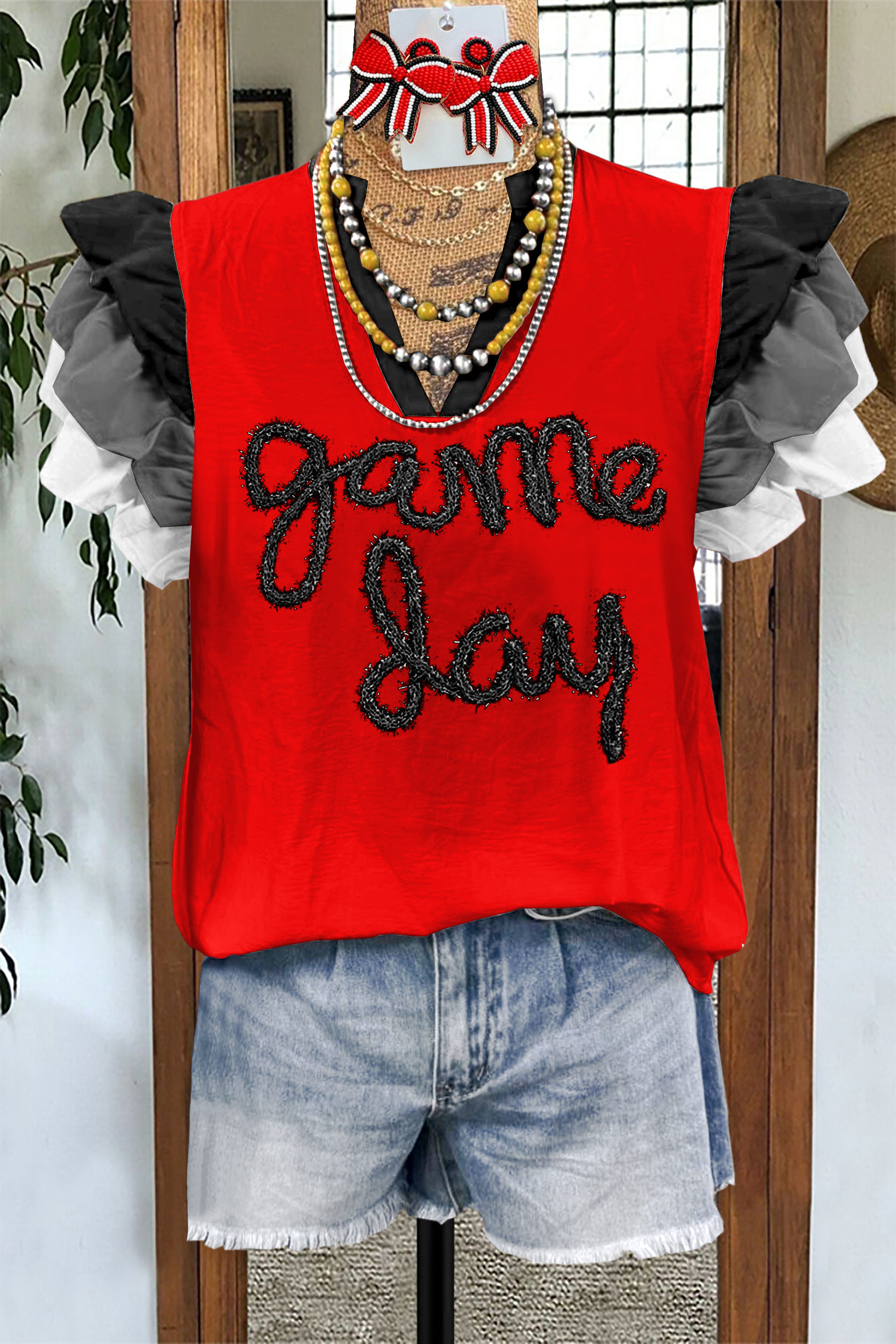 Classic Gameday Letter Flying Sleeve Blouse