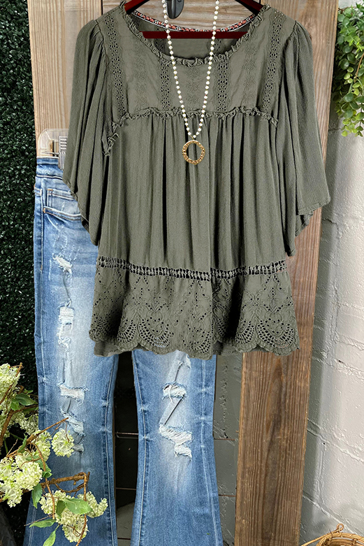 Retro Jacquard Textured Puff Sleeve Top