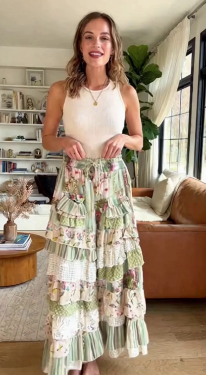 Fresh Polka Dot Floral Ruffle Long Pants