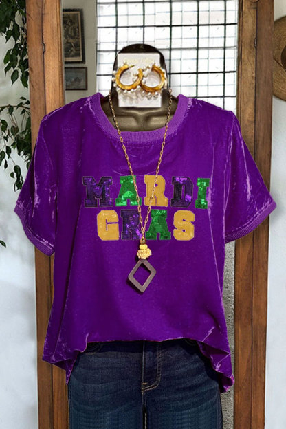 Mardi Gras Sequined Casual Velvet Top