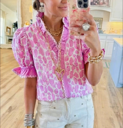 Sweet Leopard Print Ruffled Button-Up Shirt
