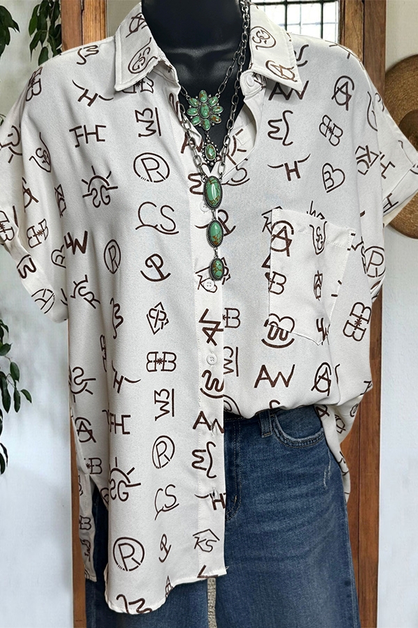 Western Brand Print Short Sleeve Shirt