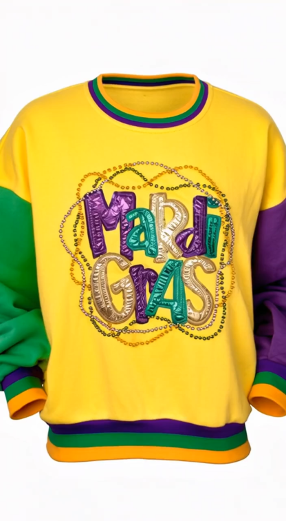 Mardi Gras Bead Color Block Sweatshirt