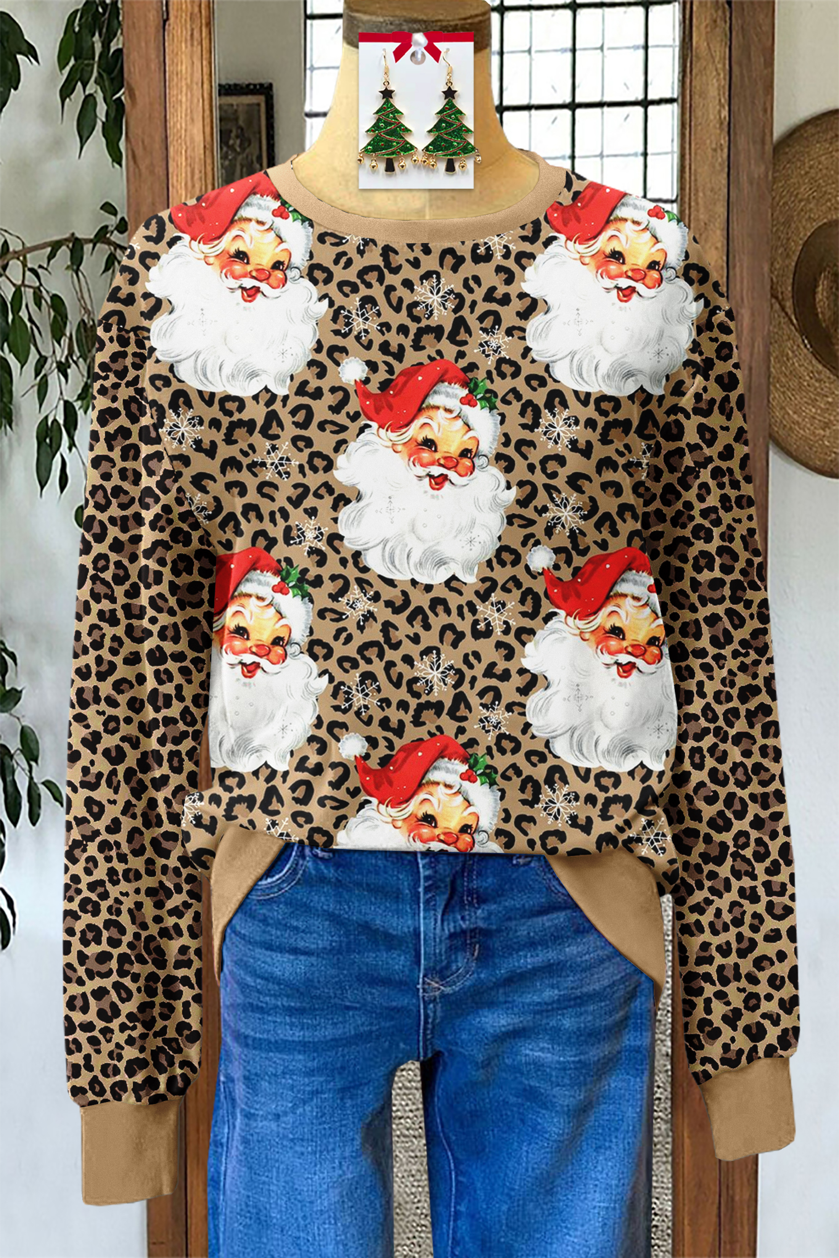 Women's top | Christmas Santa Print Long Sleeve T-shirt |ladyboutiquebd