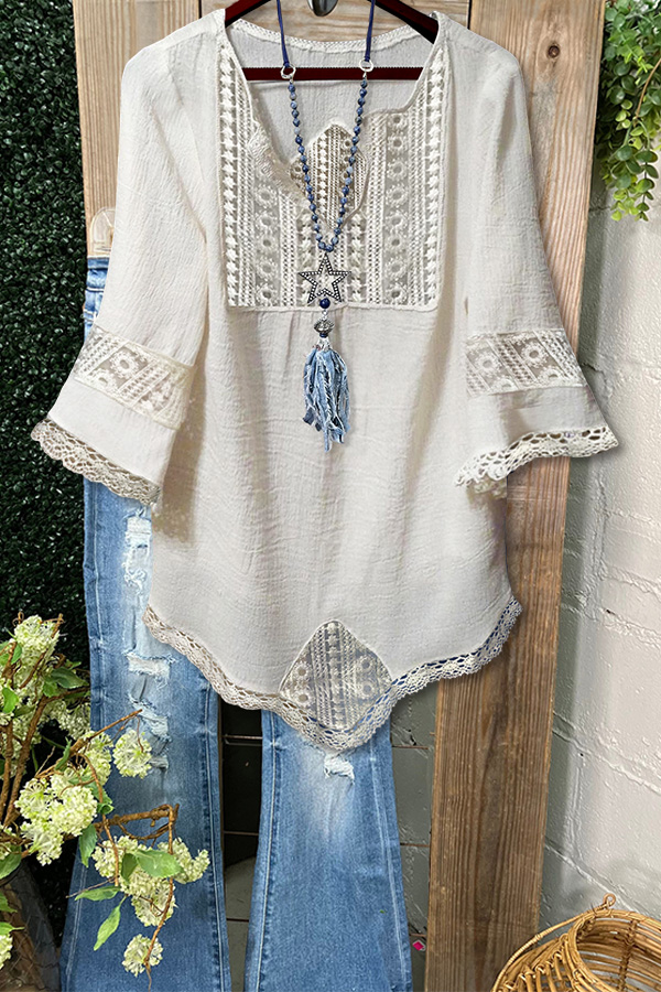Elegant Textured Lace Patchwork Top