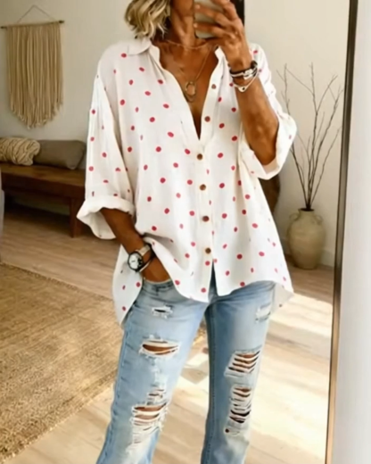 Classic Breathable Polka Dot Linen Shirt