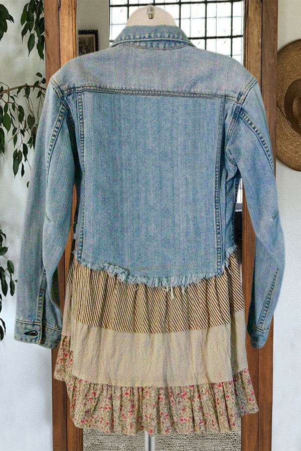 Pastoral Style Floral Patchwork Denim Jacket