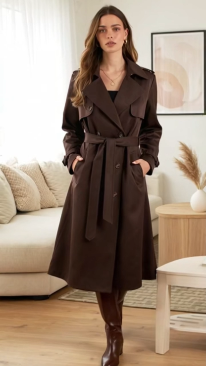 Faux Suede Long Trench Coat