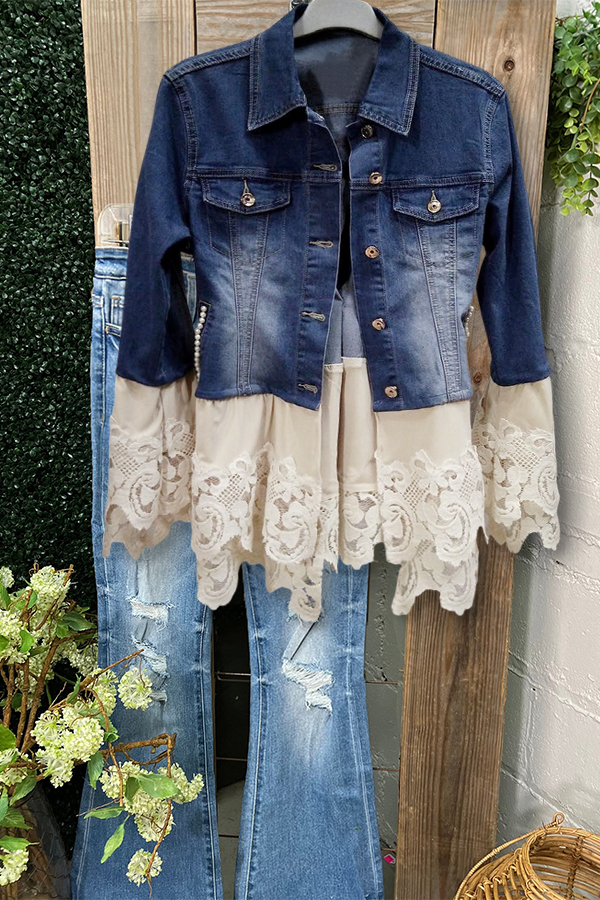 Women's jacket | Vintage Denim Crochet Floral Patch Jacket |ladyboutiquebd