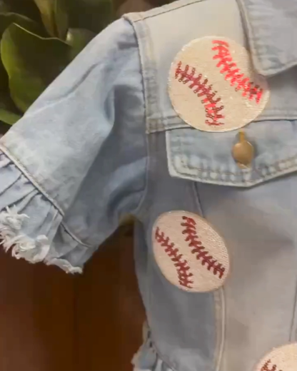 Game Day Baseball Denim Ruffle Lightweight Jacket