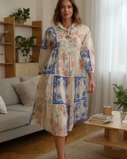 Romantic Floral Color Block Midi Dress