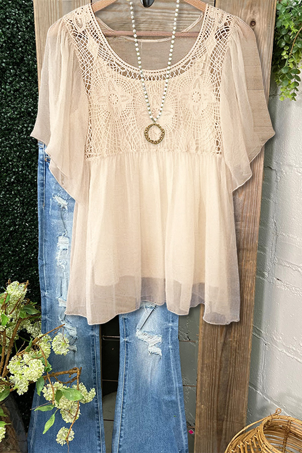 Elegant Resort Lace Patchwork Top
