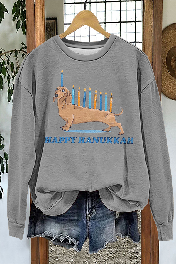 Cute Hanukkah Dachshund Print Sweatshirt