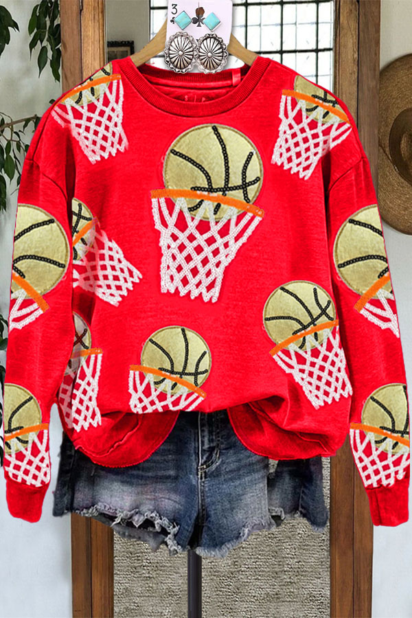 Sequin Basketball Crew Neck Sweatshirt