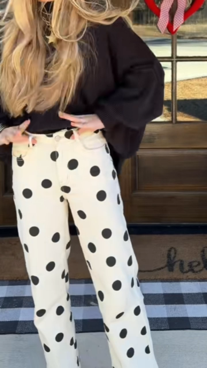 Retro Polka Dot Wide-Leg Pants