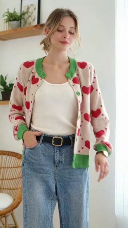 Valentine's Day 3D Heart Knit Cardigan