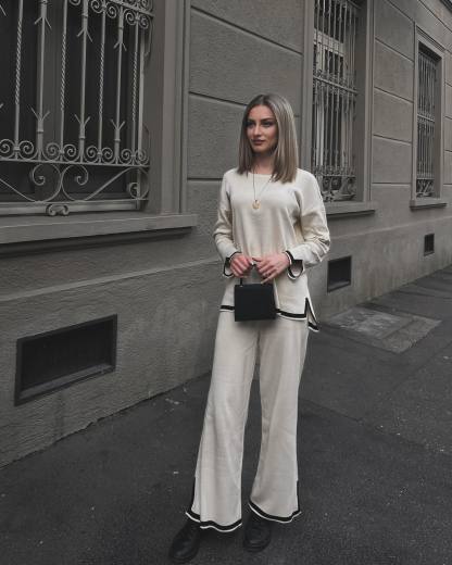 Casual Pullover Tops Wide Leg Pants Knit Sets