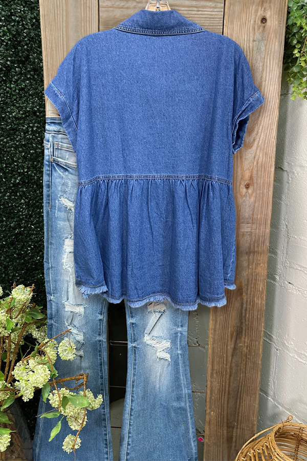Loose Short-sleeved Denim Shirt