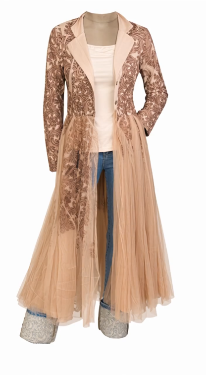 Vintage Mesh Patchwork Long Lightweight Coat