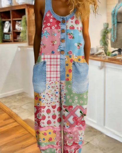 Game Day Baseball Denim Bow Double Pocket Overalls