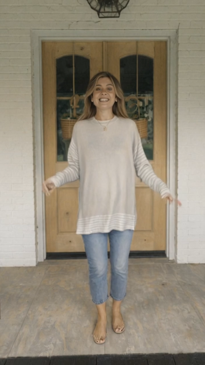 Striped Patchwork Batwing Sleeve Sweater