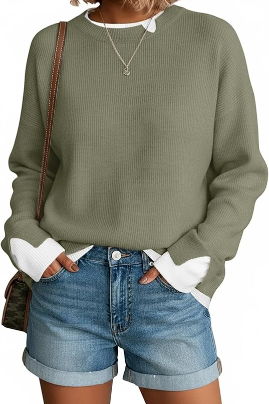 Womens Oversized Crewneck Knitted Pullover Tops
