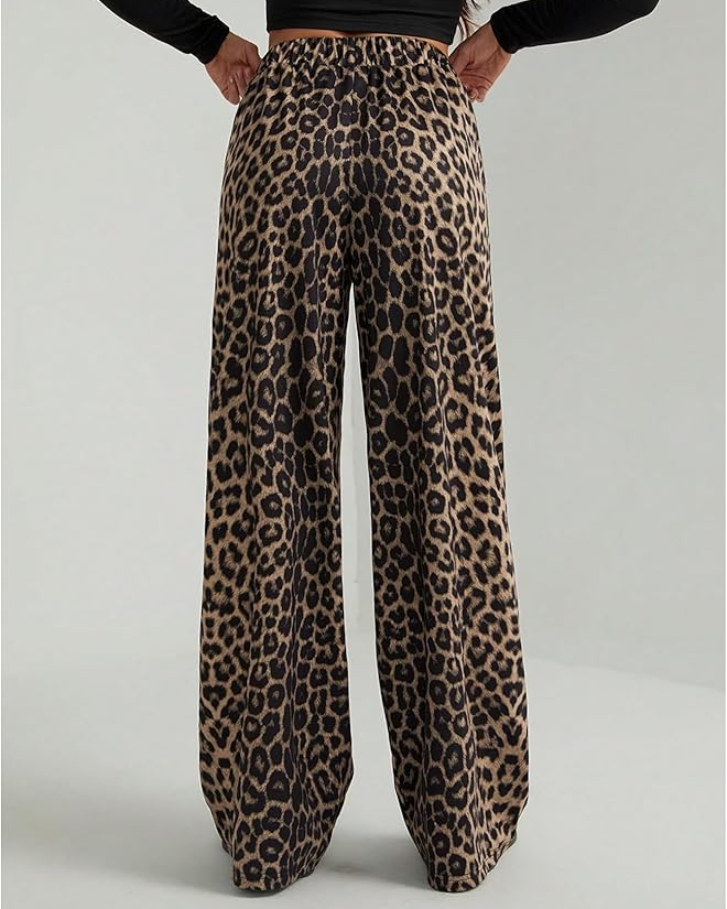 Tapered-Waist Sweatshirt with Leopard Print Wide Leg Pants set