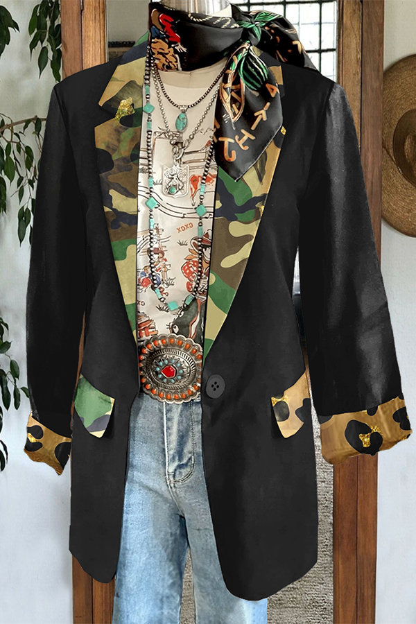 Leopard Camouflage Print Patchwork Blazer