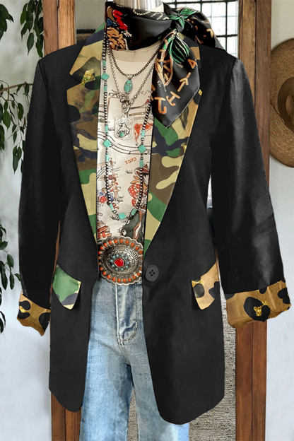 Leopard Camouflage Print Patchwork Blazer