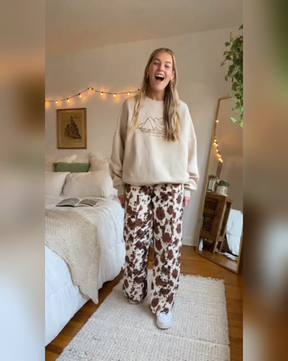 Cow Print Barrel Jeans