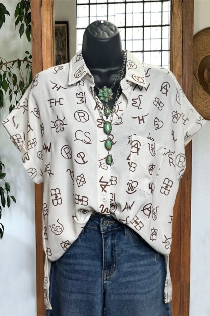 Western Brand Print Short Sleeve Shirt