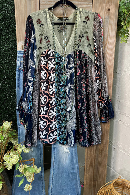 Retro Print Patchwork Top