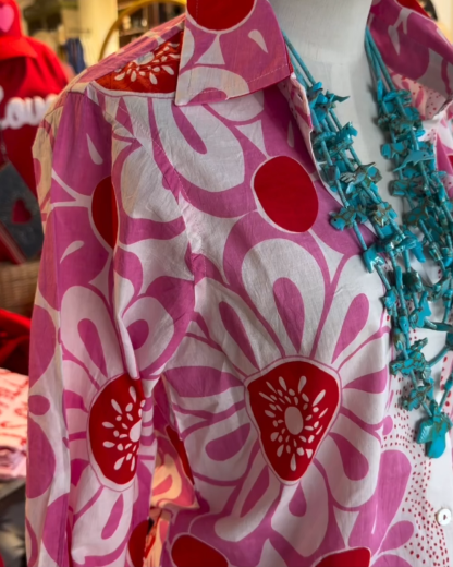 Pop Flower Border Button-Down Shirt