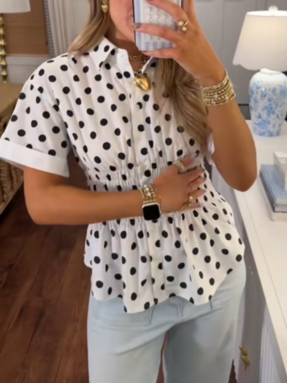 Classic Polka Dot Shirt With Elasticated Waist