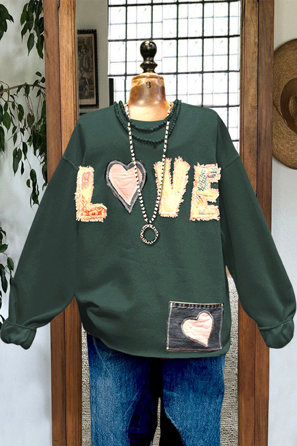 Retro Letter Patch Casual Pullover