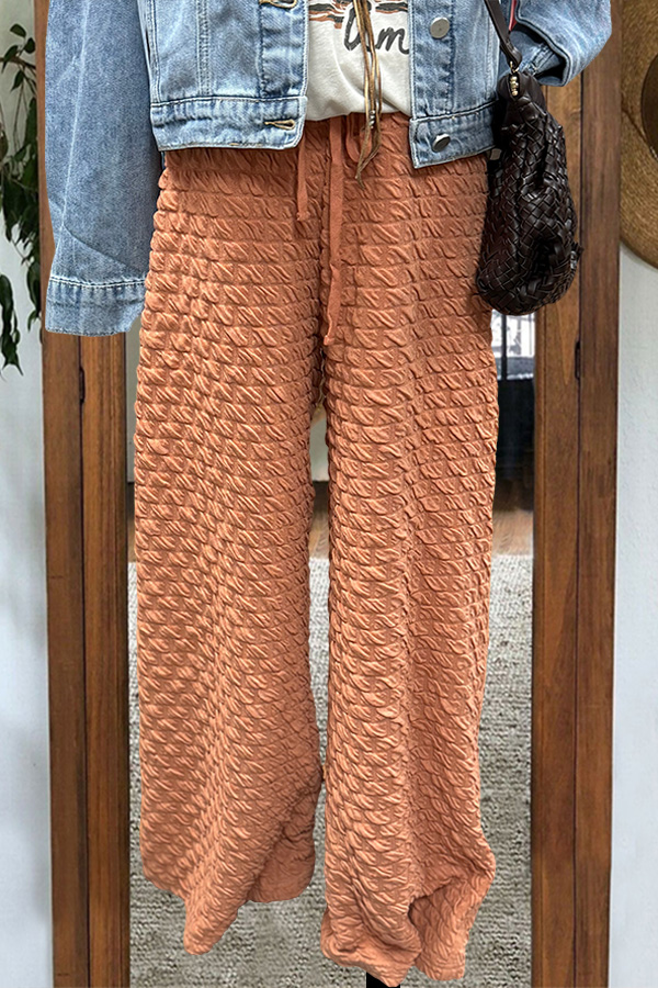 Textured Wide-leg Casual Pants
