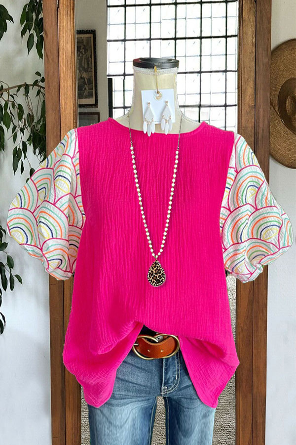 Graphic-print Color-block Top