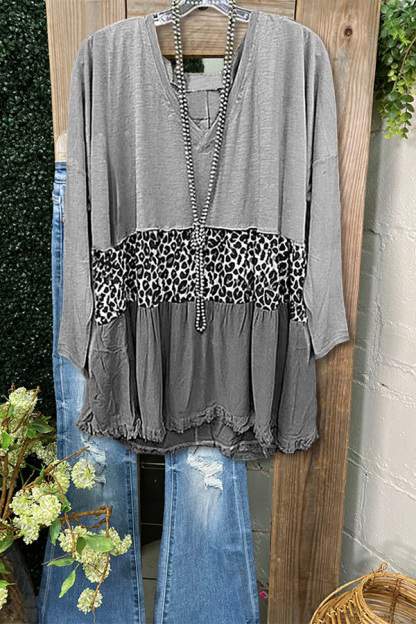 Casual Leopard Patchwork Top