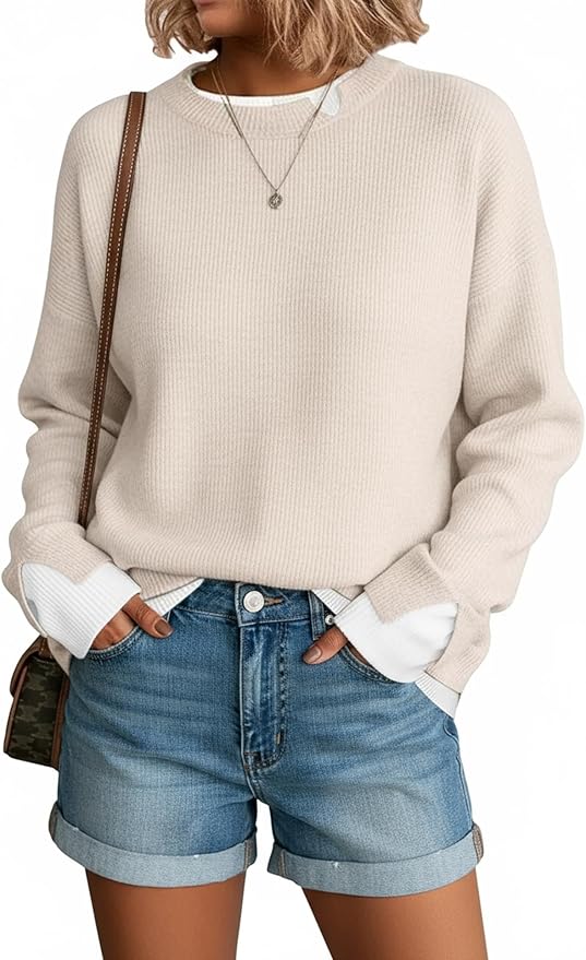Womens Oversized Crewneck Knitted Pullover Tops