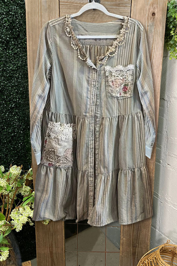 Women's top | Vintage Striped Layered Hem Long Top |ladyboutiquebd