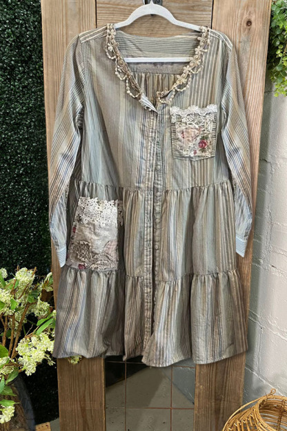 Vintage Striped Layered Hem Long Top