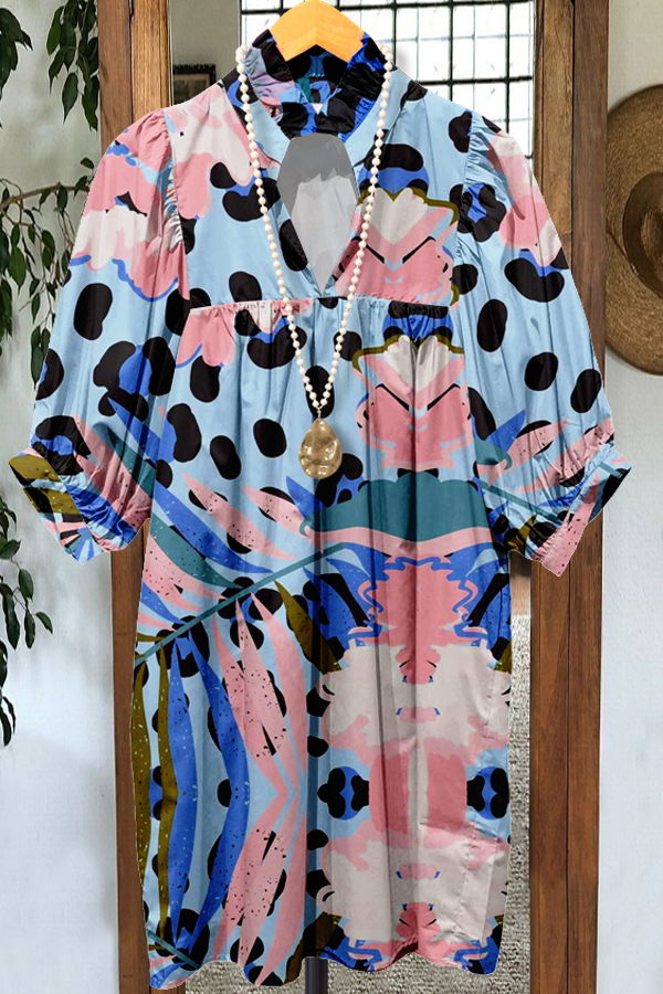 Women's dress | Elegant Contrast Graphic Print Midi Dress |ladyboutiquebd