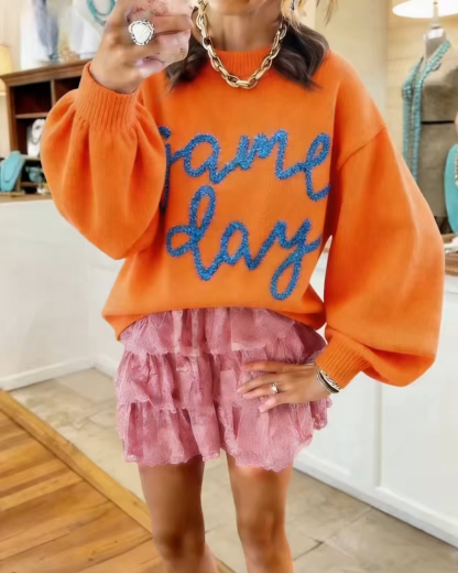 Game Day Basketball Lantern Sleeve Pullover