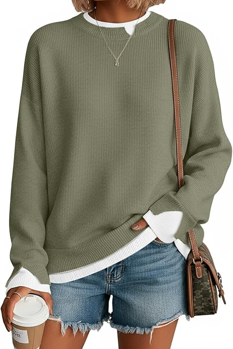 Womens Oversized Crewneck Knitted Pullover Tops
